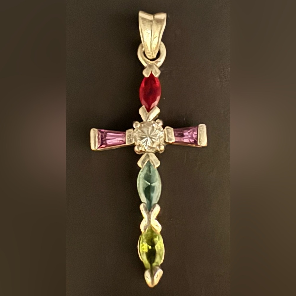 Sterling silver 925  Elegant Multicolor Gemstone Cross /pendant